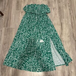 Green Leaf Print Maxi Dress